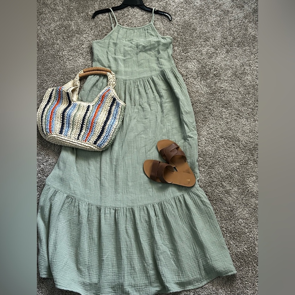Thread & Supply Sage Green Tiered Cotton Maxi Dress